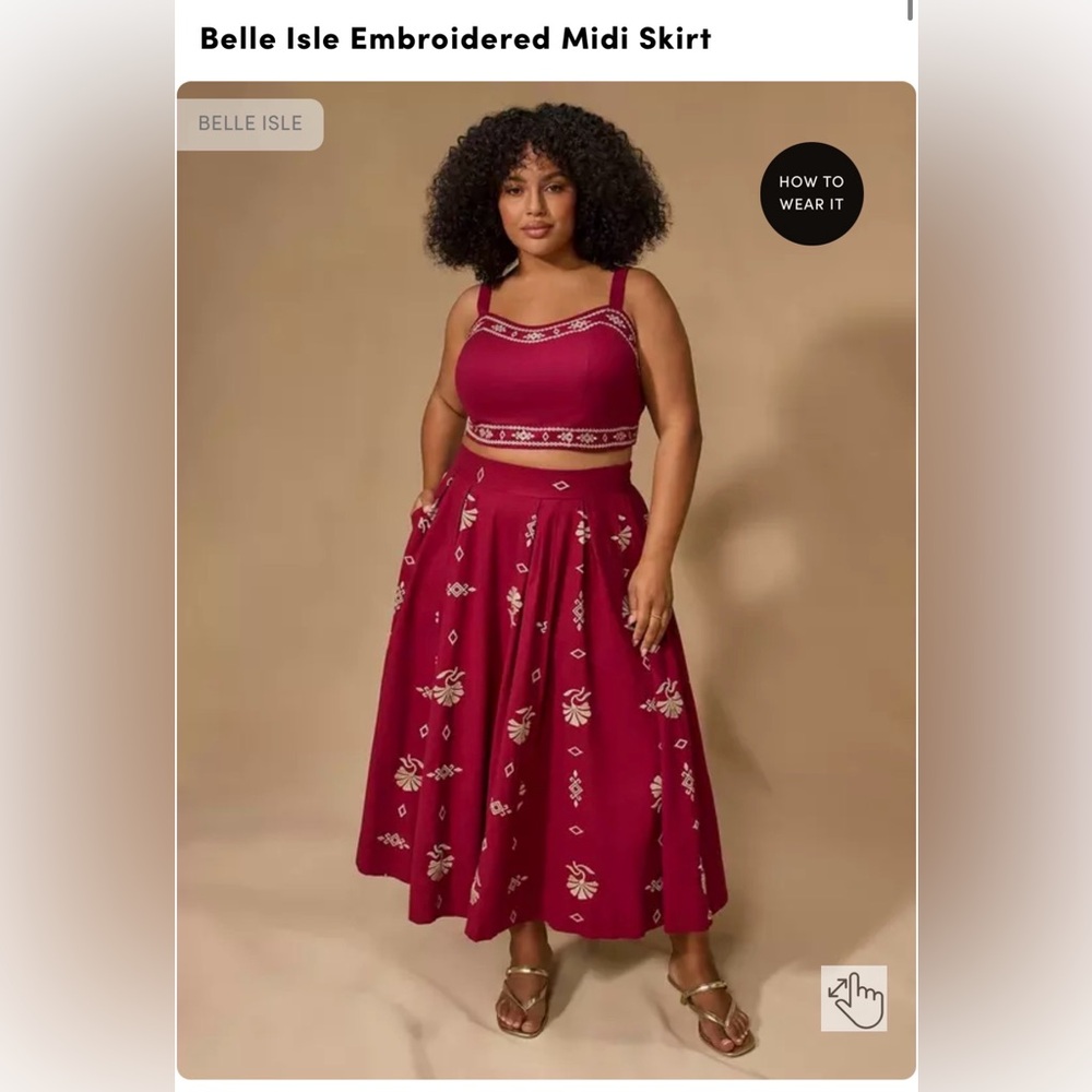 ISO Torrid Belle Isle Embroidered Midi Skirt